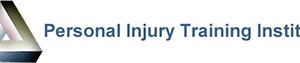 Logo of the Personal Injury Training Institute featuring a gradient triangular design on the left and the institute's name written in blue text on the right against a white background.