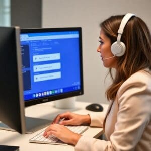 Professional woman taking quiz module 3
